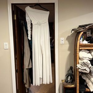 Very cute one shoulder pantsuit with see through skirt overlay